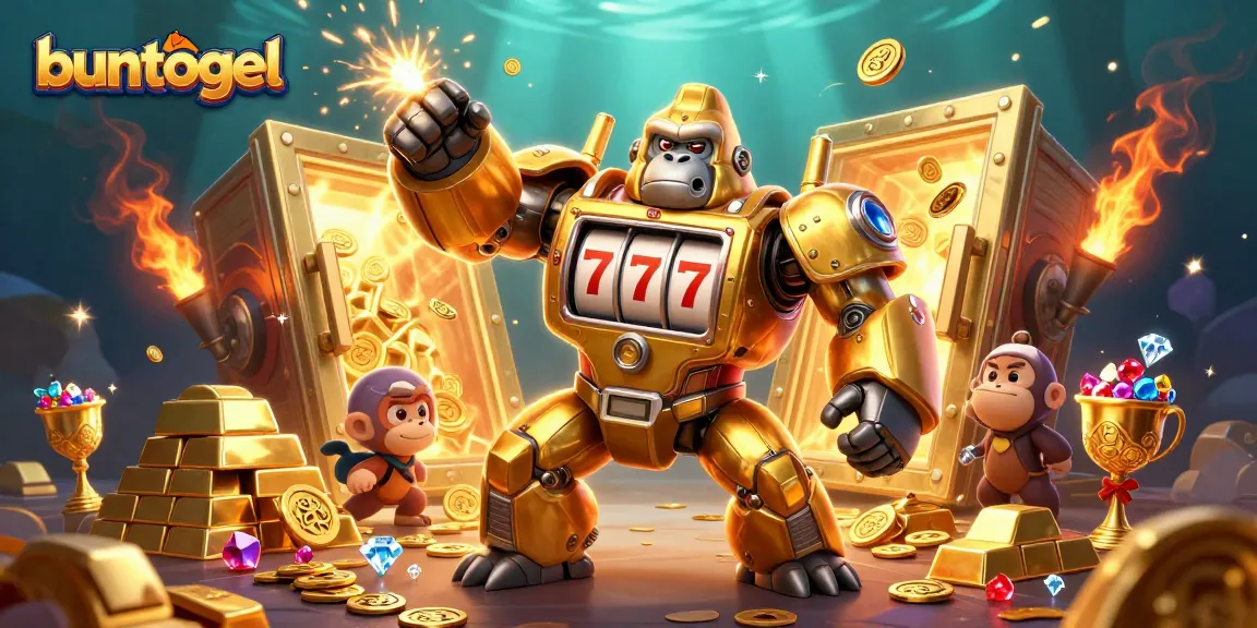 Buntogel offers engaging gameplay with a golden gorilla mech and treasures bursting forth.