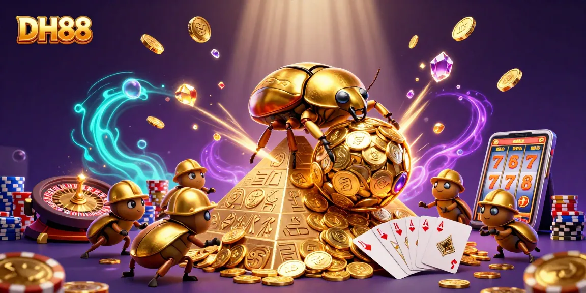 Engage in thrilling casino fun with DH88 featuring a golden beetle navigating a treasure pyramid.