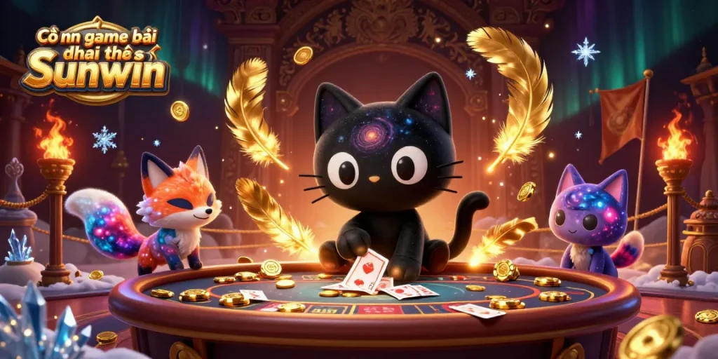 Experience the thrilling Cổng game bài đổi thưởng Sunwin with vibrant cosmic illustrations and casino elements.