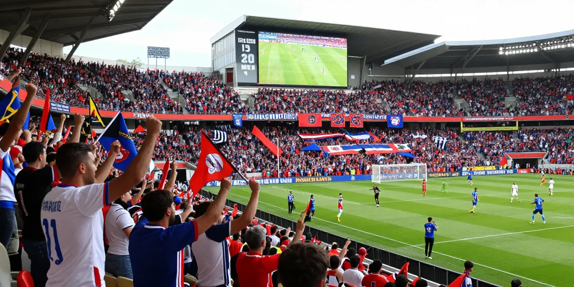Fans celebrating during a koora live football match, showcasing vibrant energy and excitement.