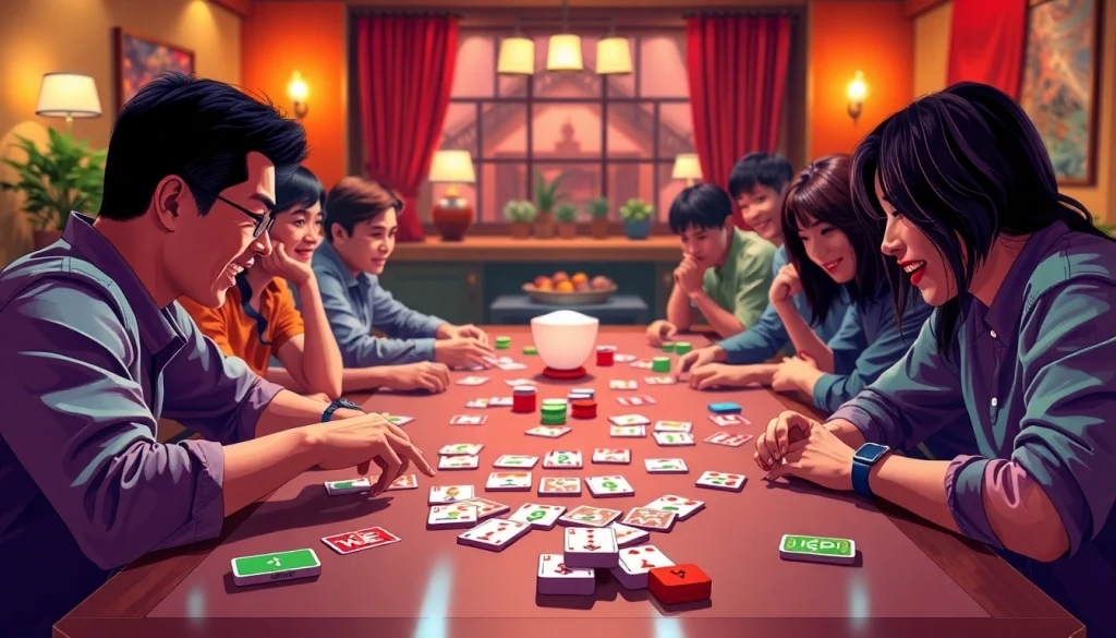 Players enjoying an exciting game of yono rummy in a colorful, vibrant game room setting.