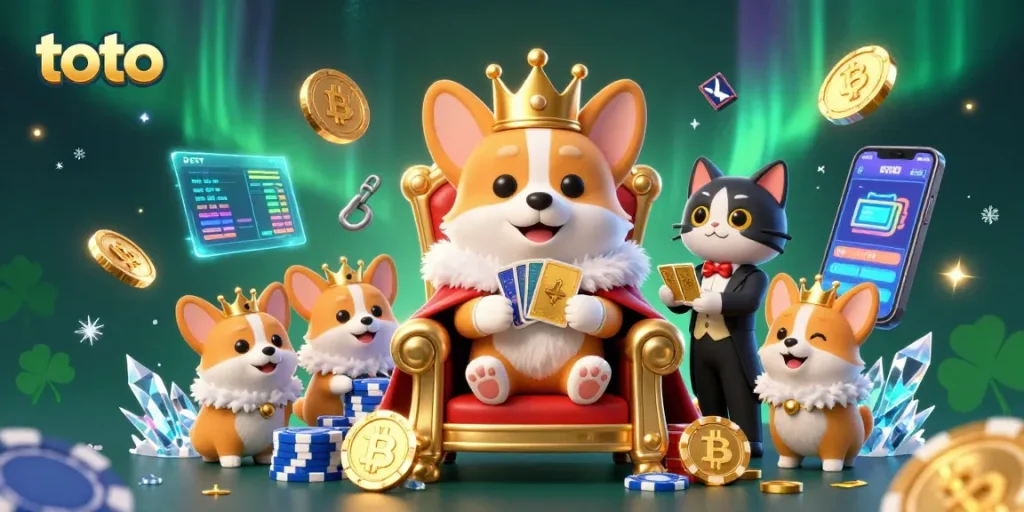 Permainan toto di kasino dengan corgi royal dan elemen kripto yang menarik.