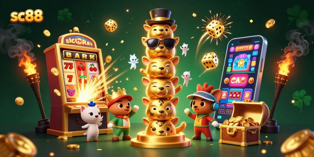 Engage with sc88's vibrant 3D casino world, featuring an energetic golden totem and a jackpot explosion.